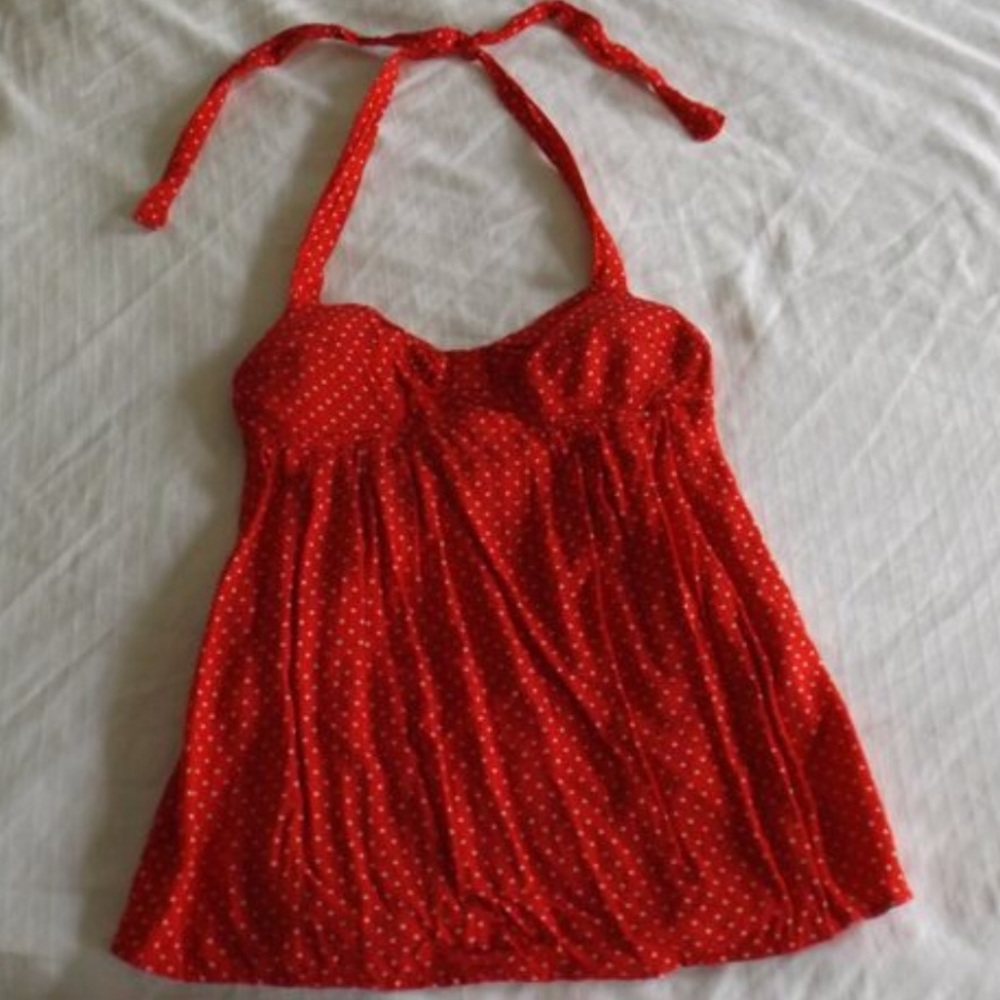 Red Polka Dotted (Padded Bra) Halter Top